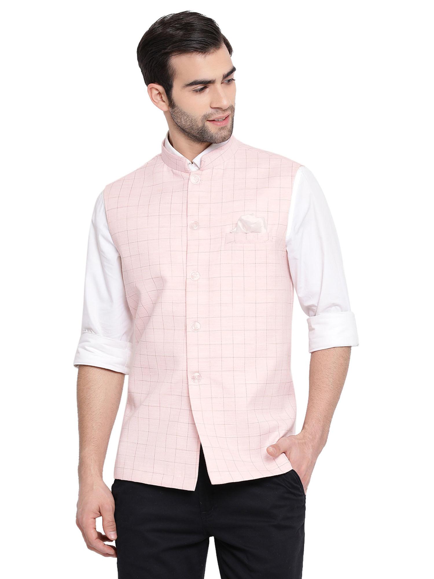 men pink nehru jacket