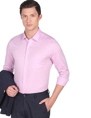men pink oxford weave solid cotton formal shirt