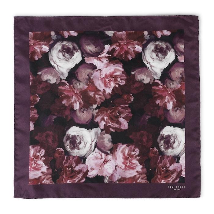 men pink painted floral silk pocket square