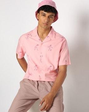 men pink panther print relaxed fit shirt