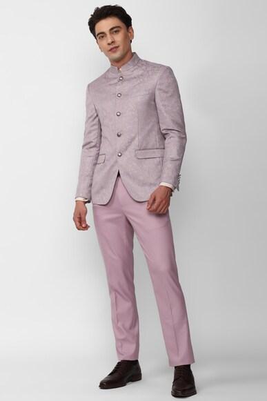 men pink print slim fit party two piece suit