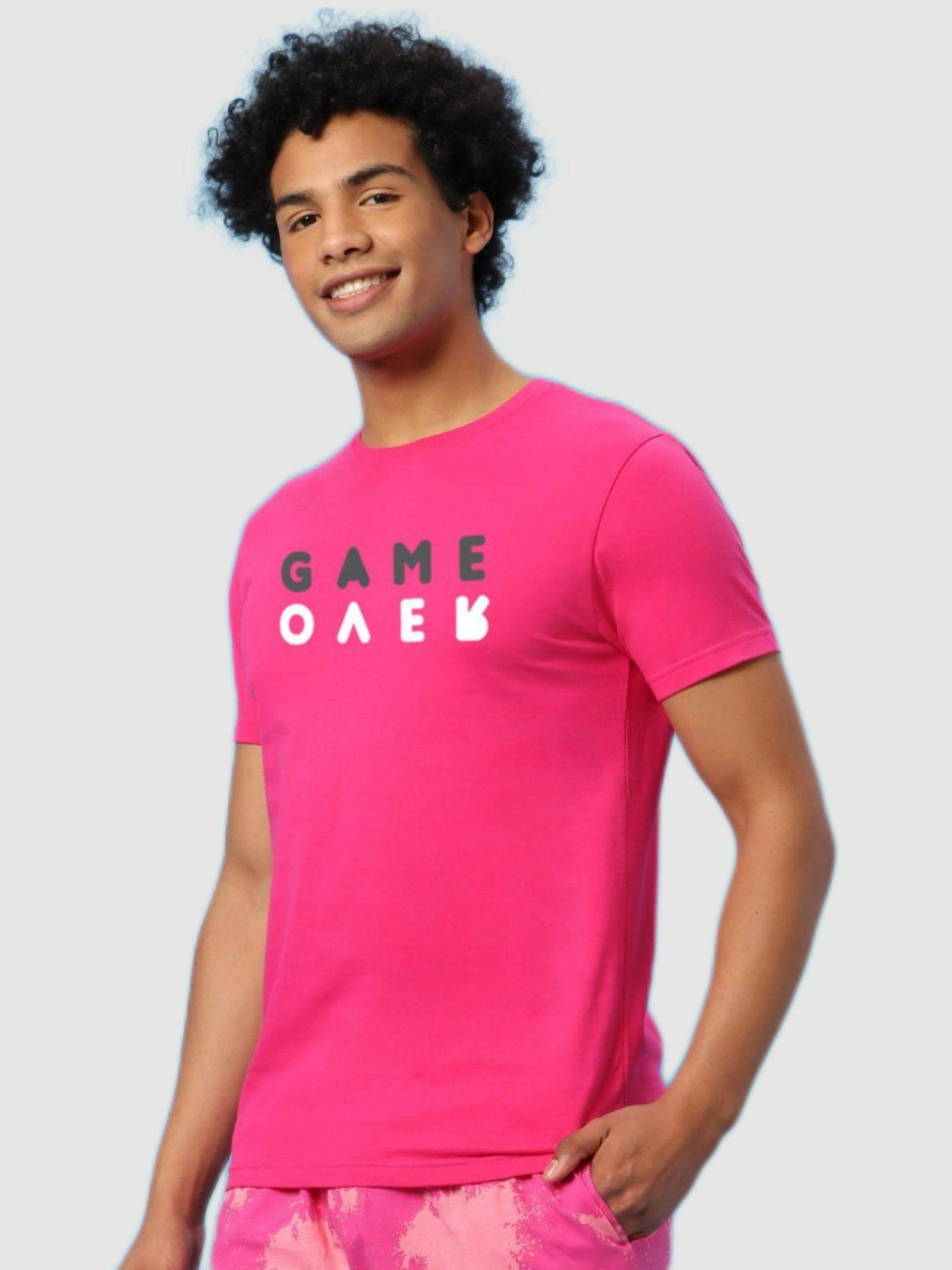 men pink printed t-shirt