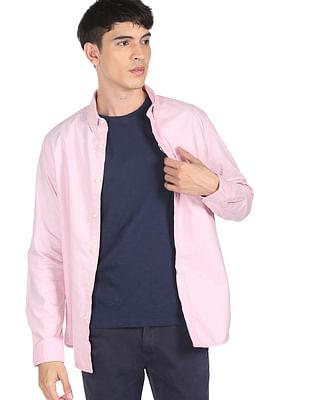 men pink pure cotton solid casual shirt