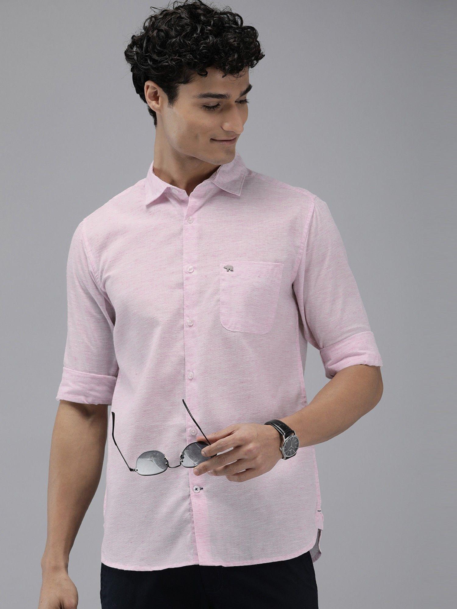 men pink self design slim fit vortex cotton casual shirt