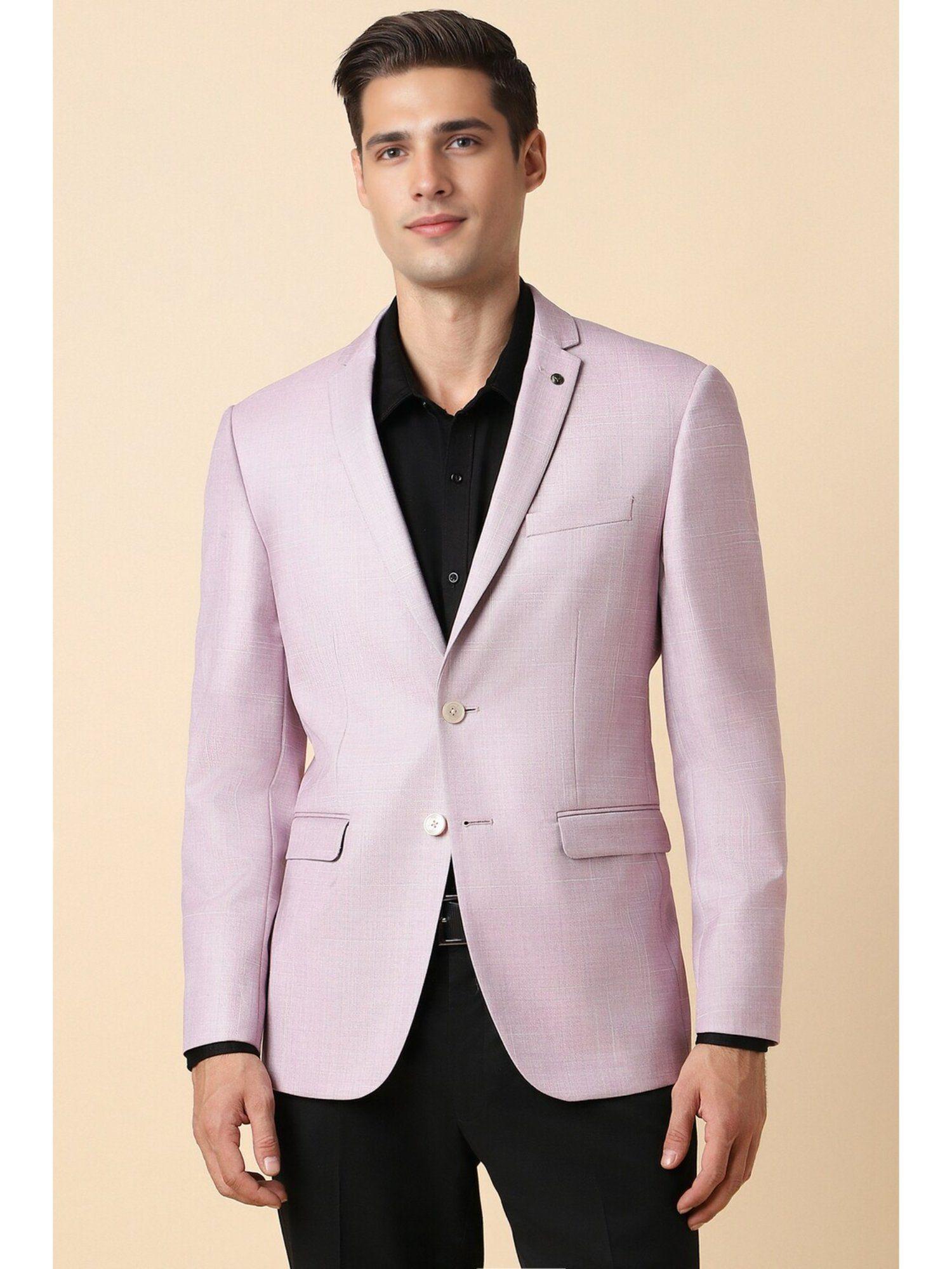 men pink slim fit textured casual blazer