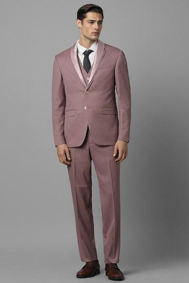 men pink slim fit textured formal three piece suit