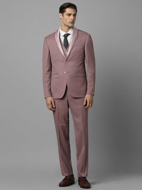 men pink slim fit textured formal three piece suit