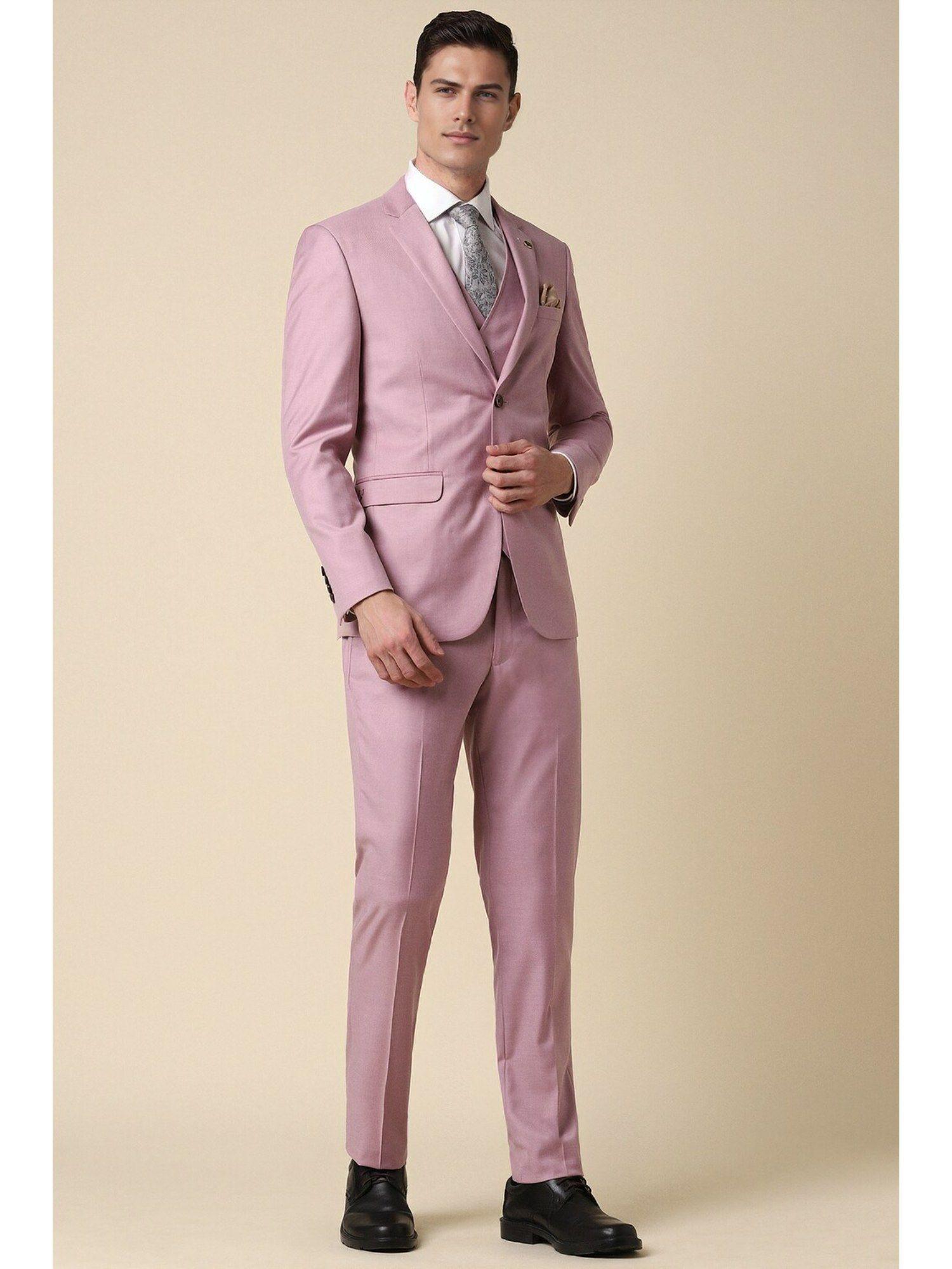 men pink slim fit textured party three piece suit (set of 3)