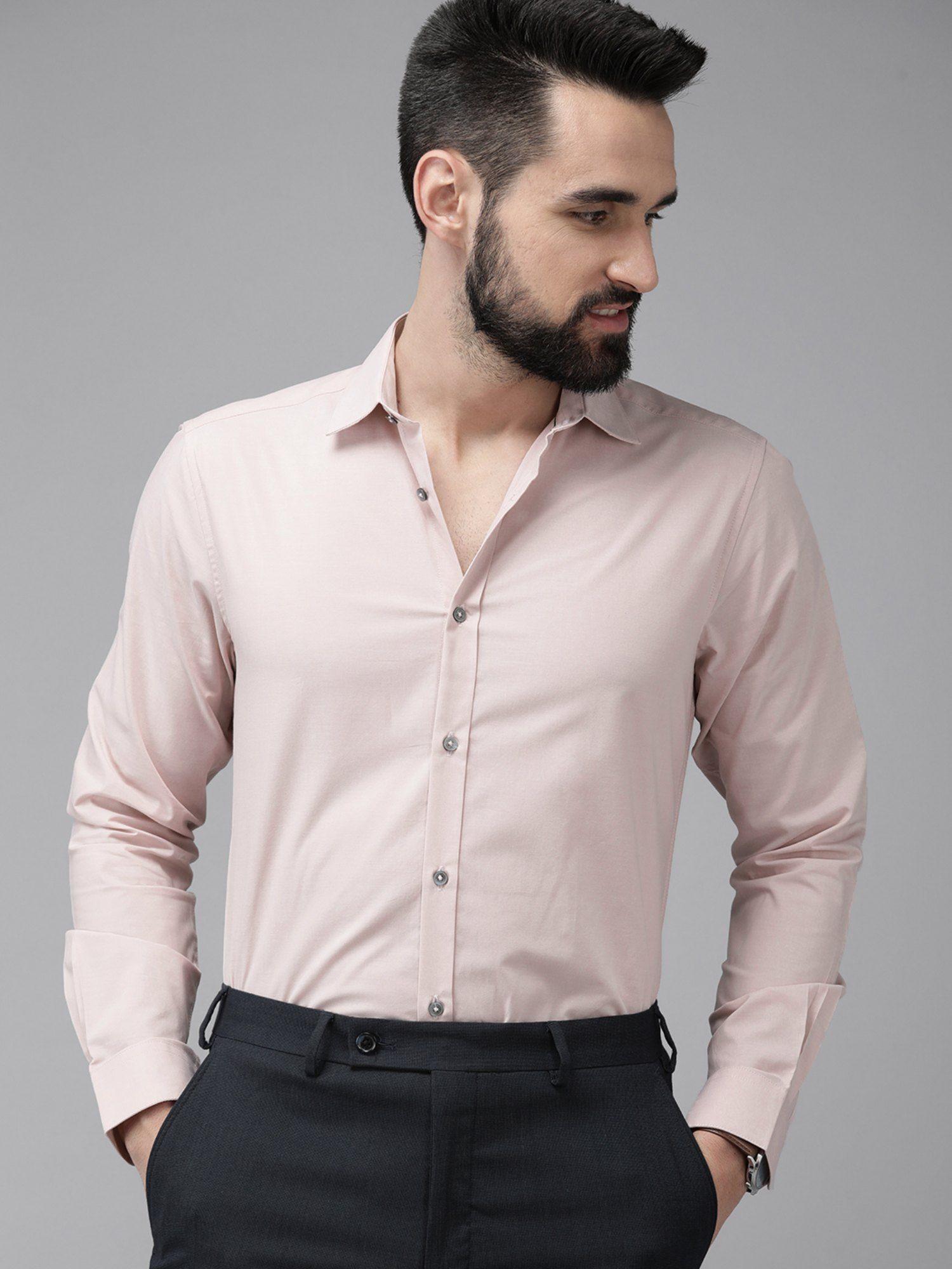 men pink solid cotton formal shirt