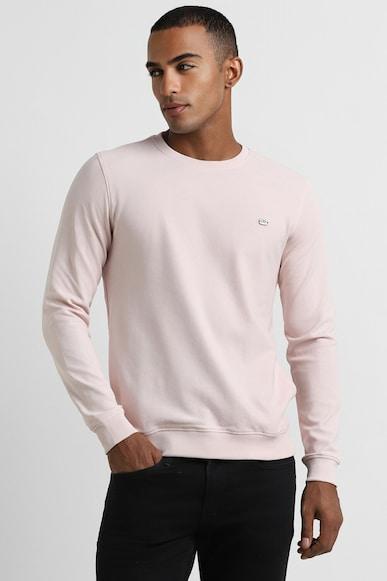 men pink solid crew neck sweatshirt