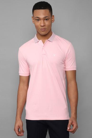 men pink solid polo neck t-shirt
