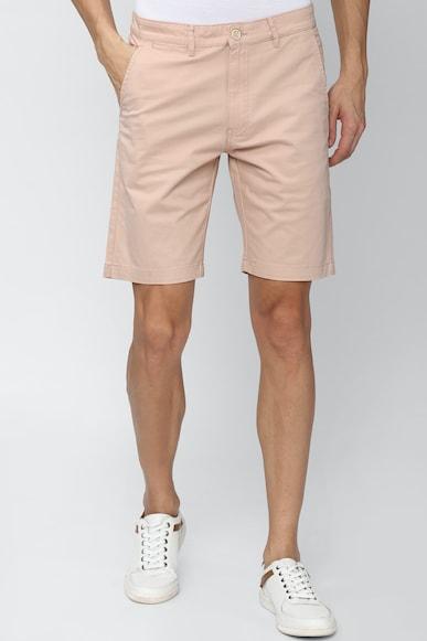 men pink solid regular fit casual shorts