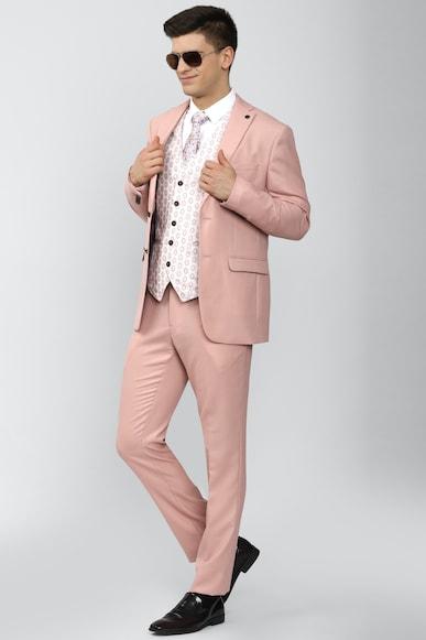 men pink solid slim fit wedding three piece suit