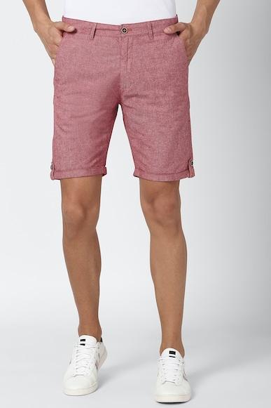 men pink textured regular fit casual shorts