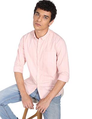 men pink vertical stripe cotton casual shirt