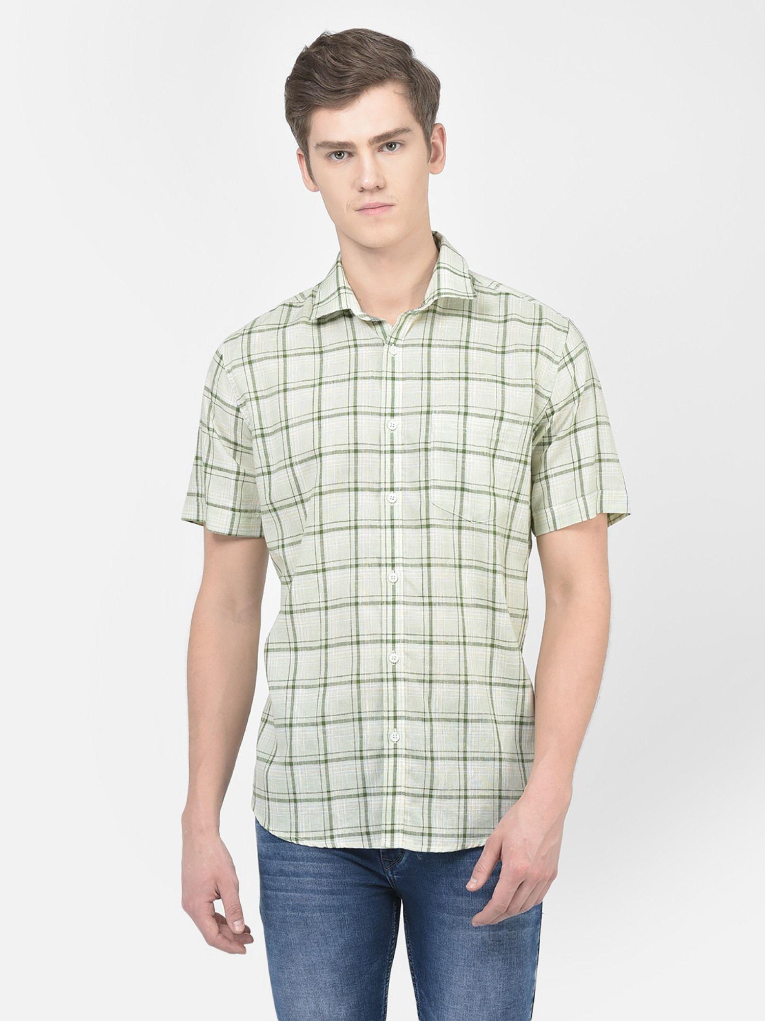 men pista green short sleeved checked shirt