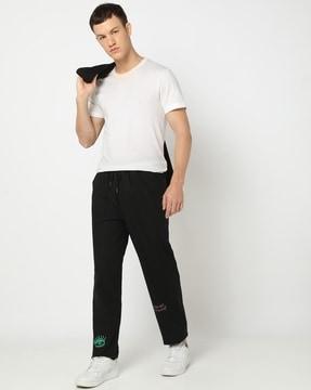 men placement print regular fit flat-front pants