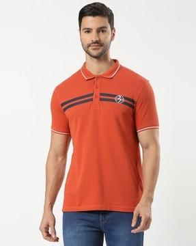 men placement stripe regular fit polo t-shirt