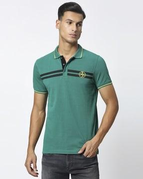 men placement stripe regular fit polo t-shirt