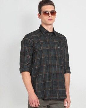 men plaid checked slim fit shirt