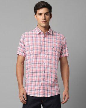 men plaid checked slim fit shirt