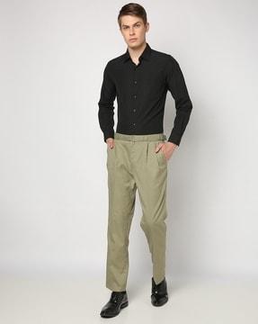 men pleat-front regular fit trousers