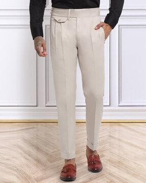 men pleated slim fit trousers