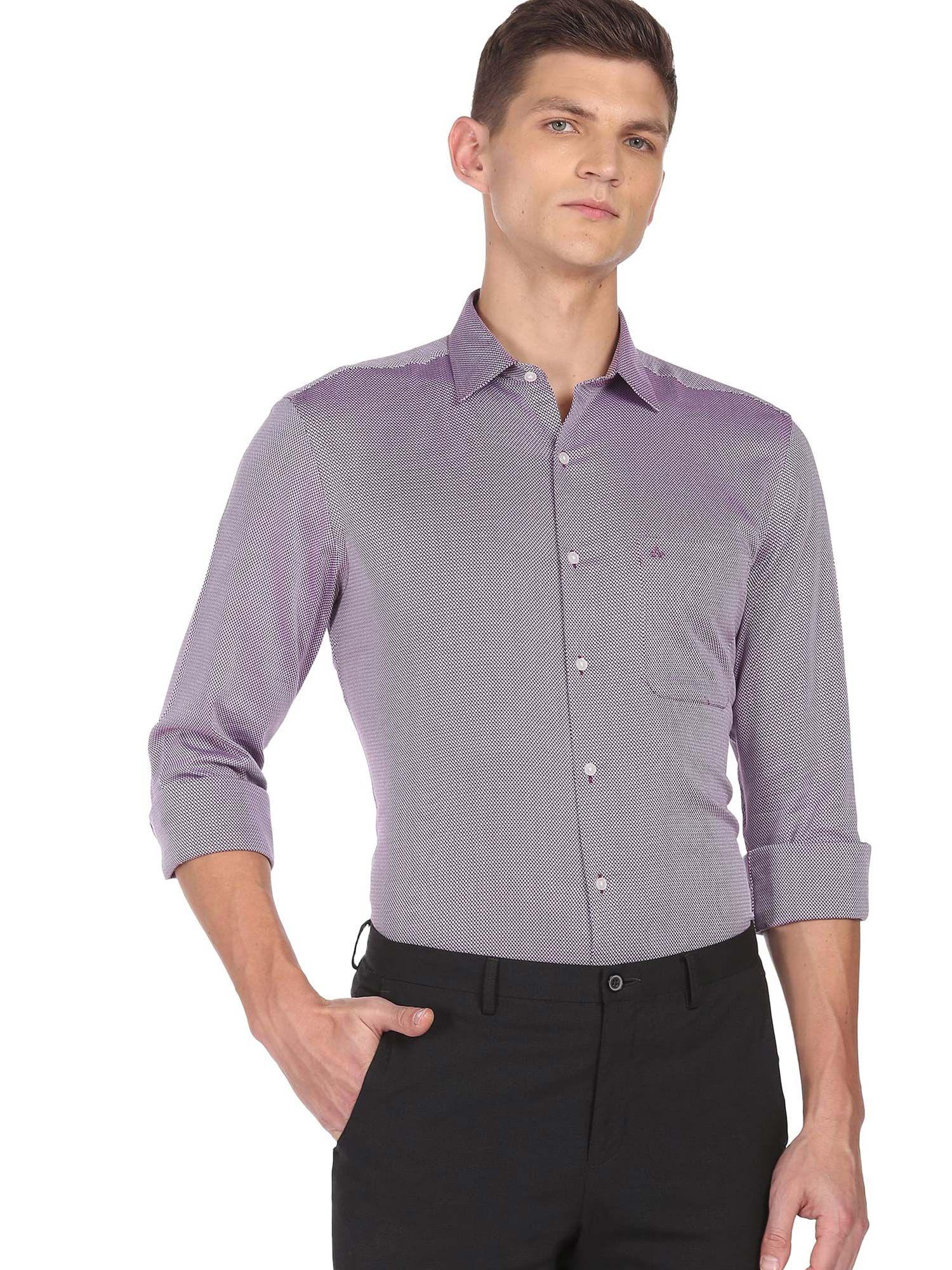 men plum patch pocket herringbone pattern formal shirt