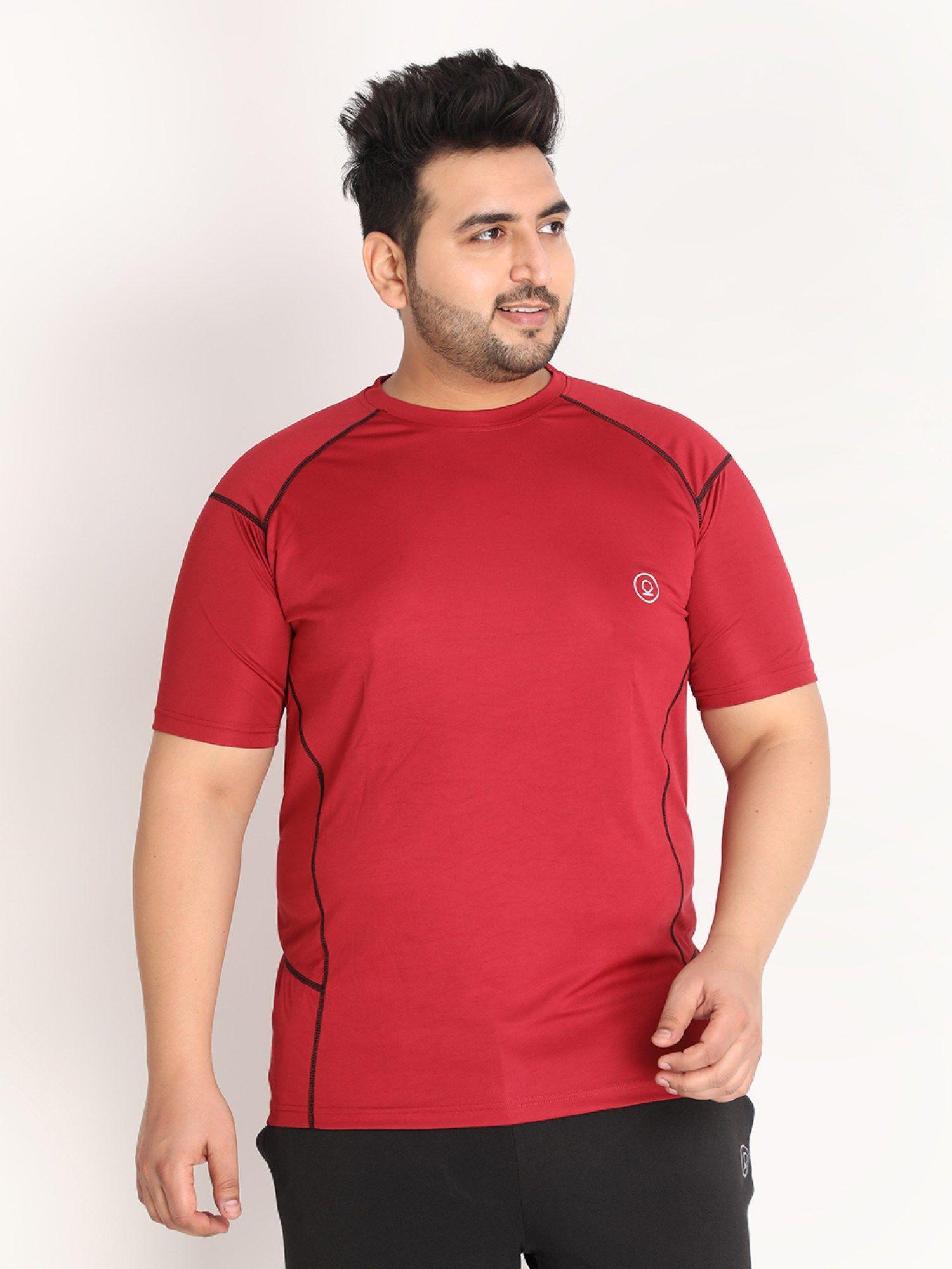 men plus size solid regular fit sports t-shirt in red
