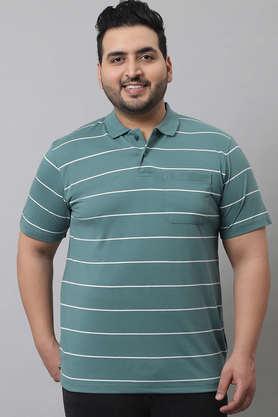 men plus size striped polo neck cotton laurel t-shirt with pocket - pista green