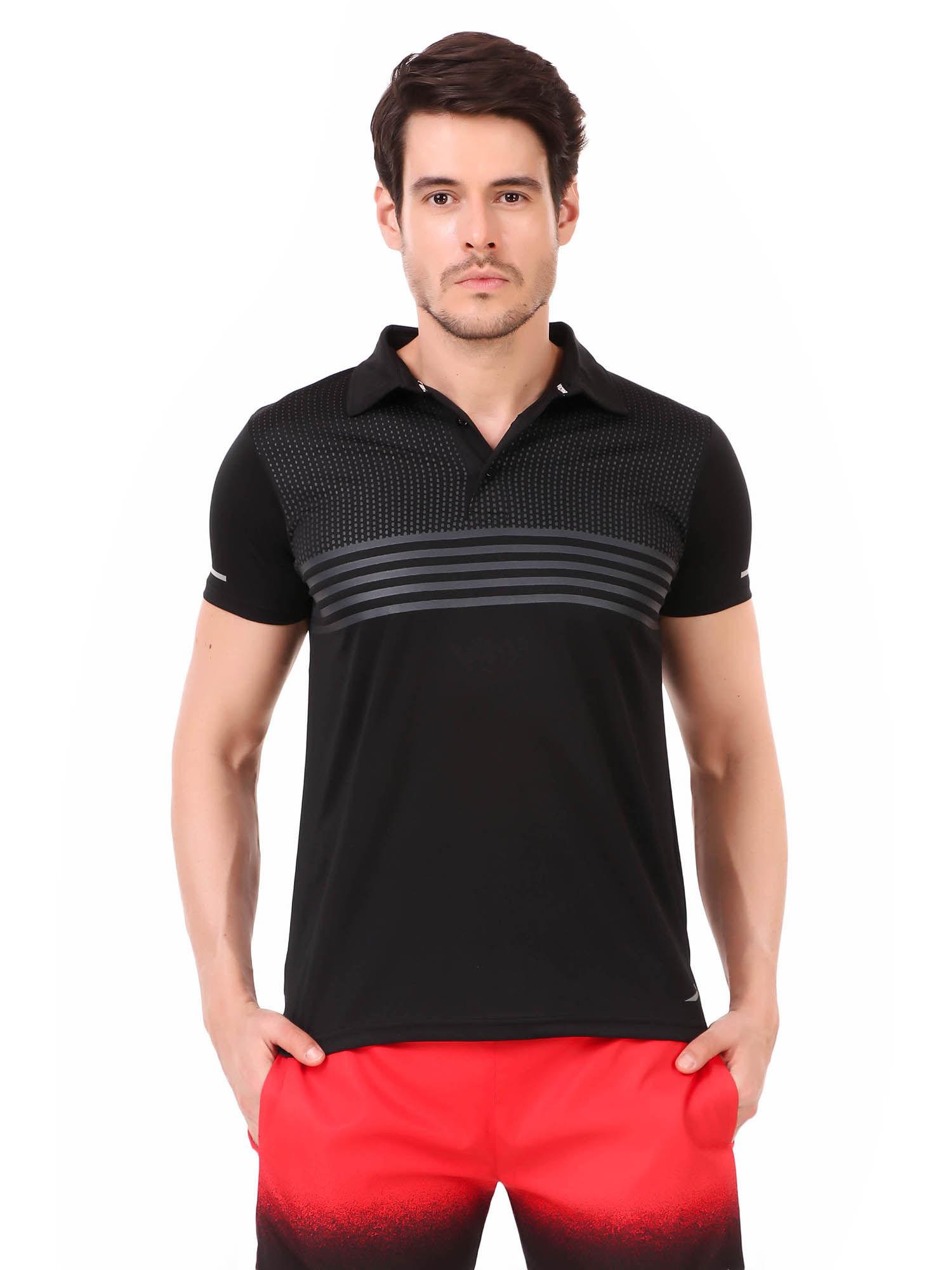 men pointal knit polo neck t-shirt - black