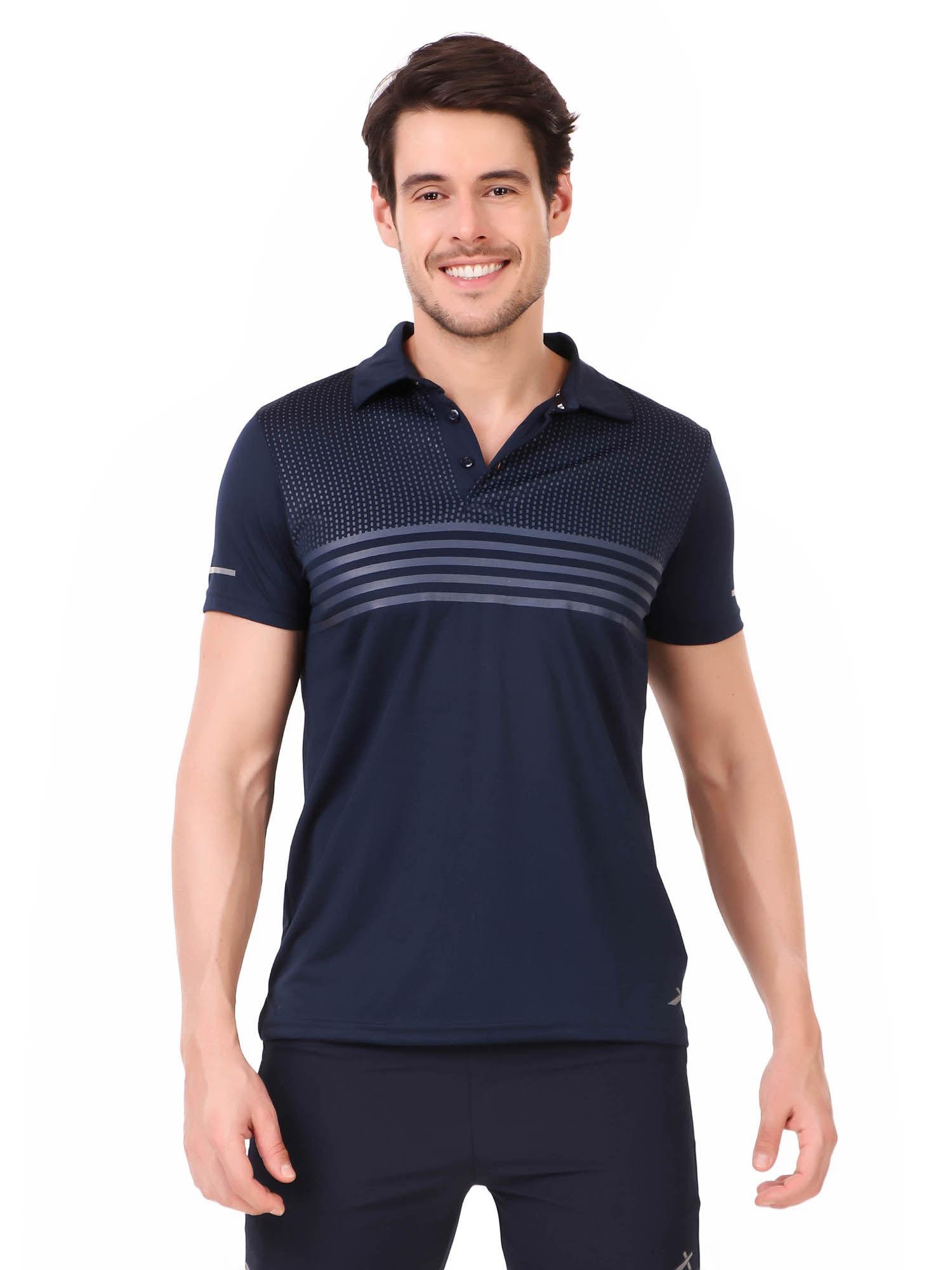 men pointal knit polo neck t-shirt - navy blue