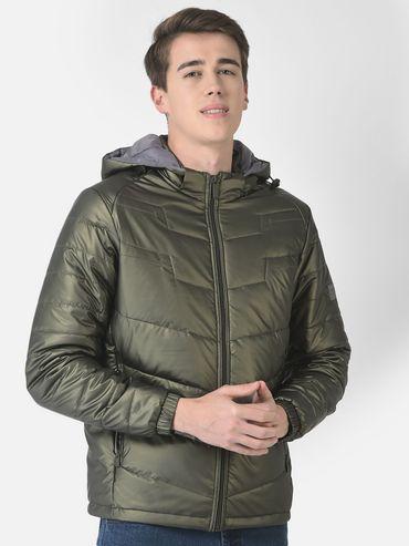 men polished olive green padded jacket