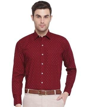men polka-dot print regular fit shirt with patch pocket