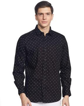 men polka-dot print regular fit shirt with patch pocket