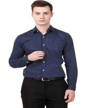 men polka-dot print regular fit shirt with patch pocket