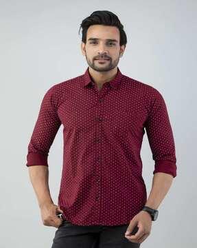 men polka-dot print regular fit shirt with patch pocket