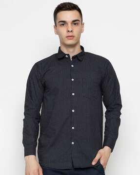 men polka-dot print regular fit shirt with patch pocket