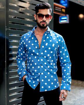 men polka-dot print regular fit shirt