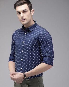 men polka-dot regular fit shirt with patch pocket
