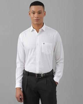 men polka-dot slim fit shirt with patch pocket