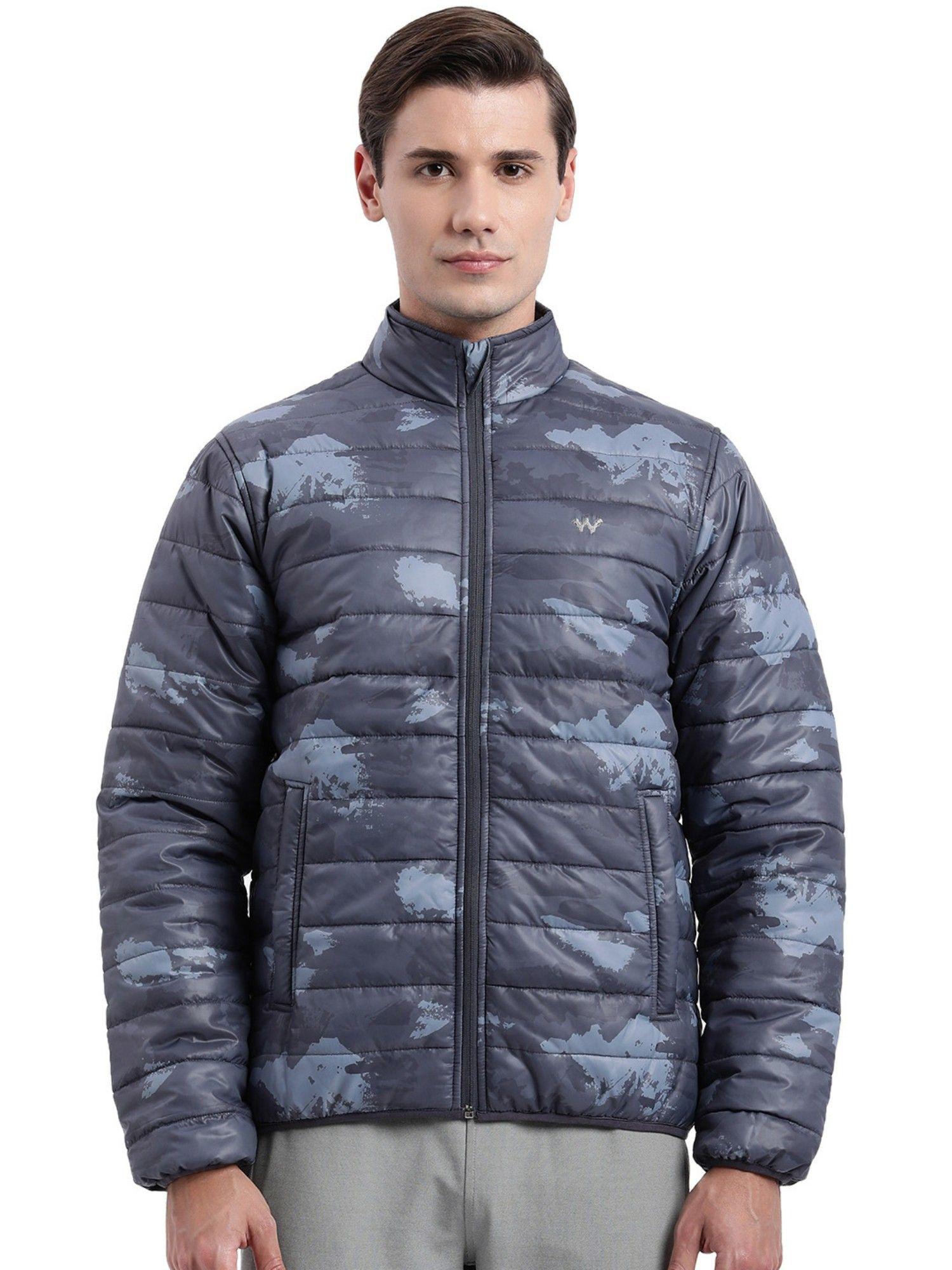 men polyester navy blue camouflage jacket