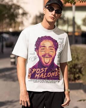 men post malone print boxy fit crew-neck t-shirt