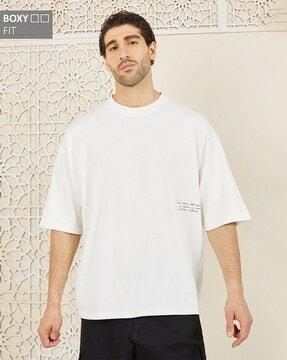men premium back printed applique patch boxy fit t-shirt