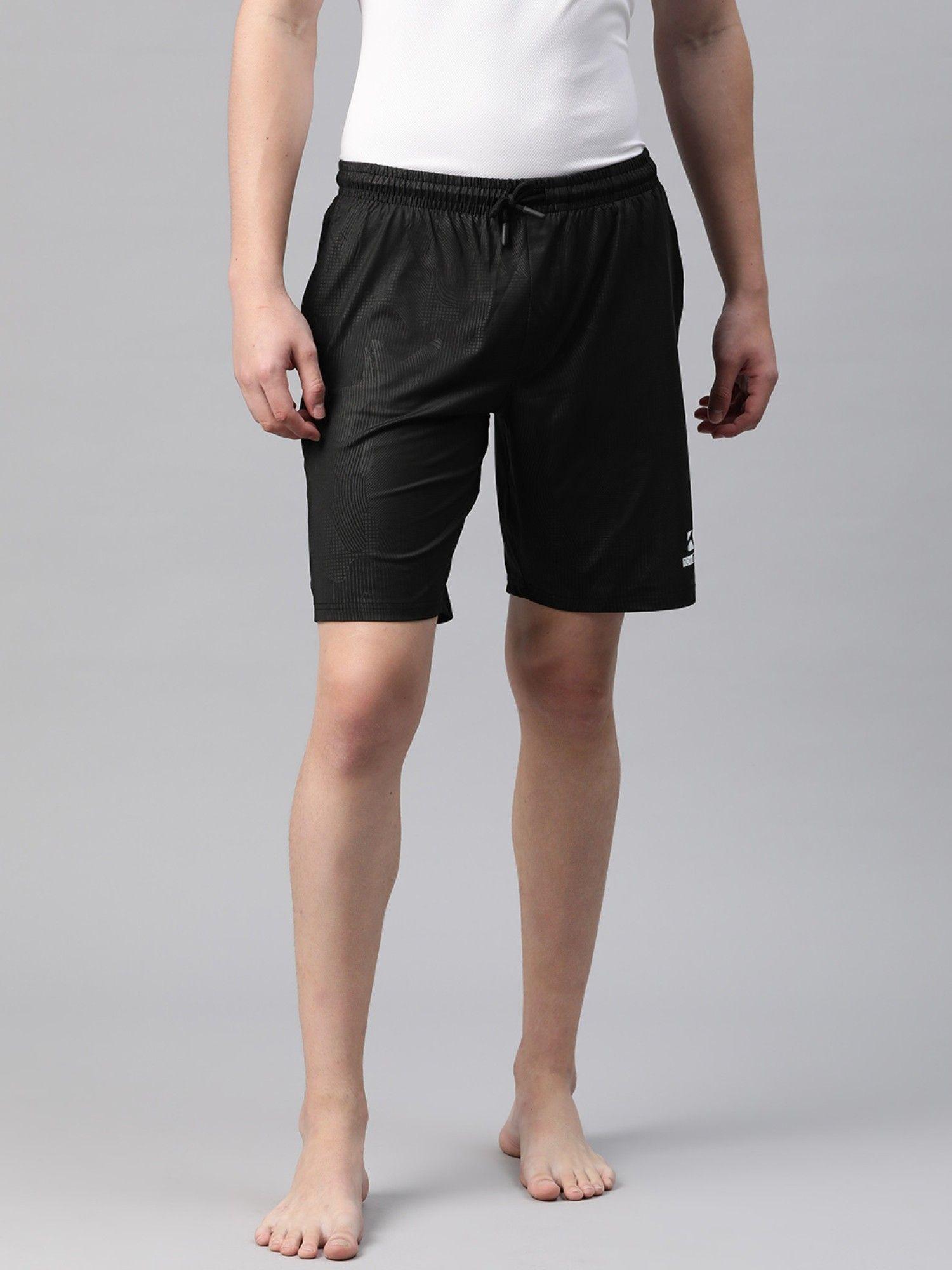 men printed black mid rise casual lounge shorts