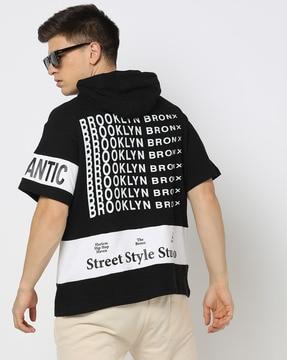 men printed boxy fit hooded t-shirt