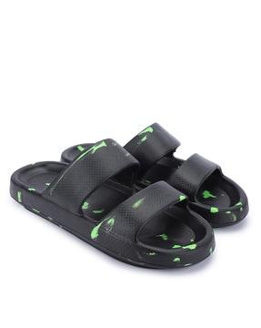 men printed dual-strap slides