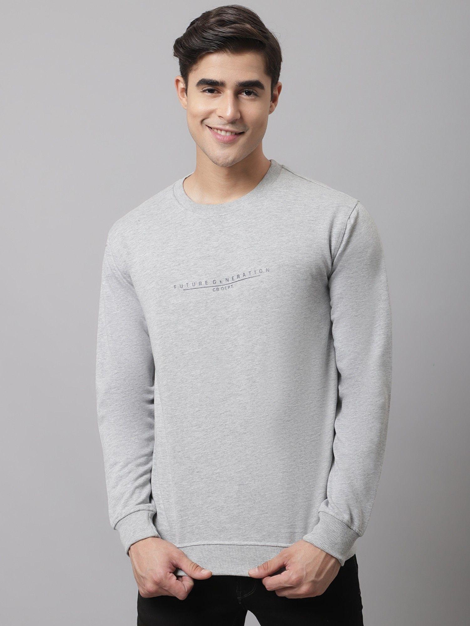 men printed grey melange sweatshirt