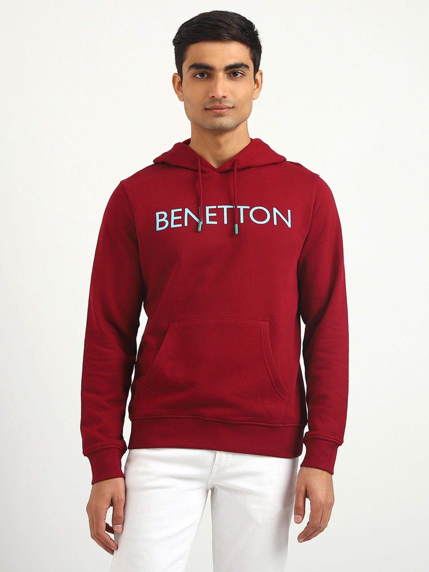 men printed hooded sweatshirt maroon