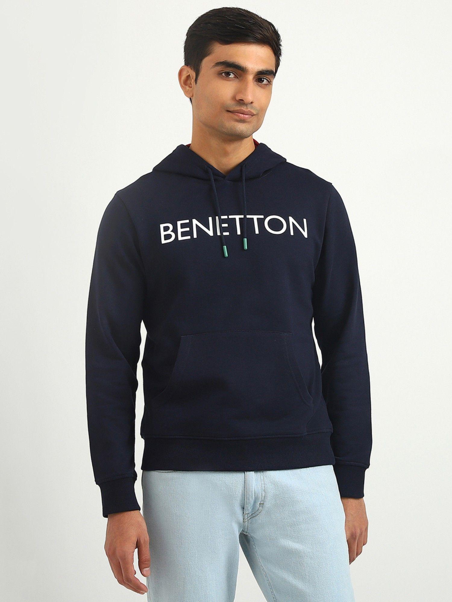 men printed hooded sweatshirt navy blue